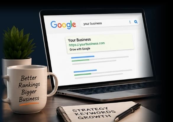 Affordable SEO Services Laptop with Google Results